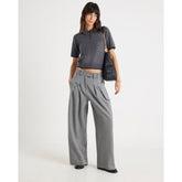 Grey Herringbone Wide Leg Trousers