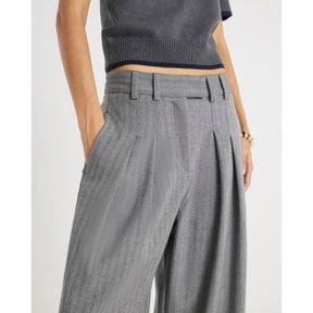 Grey Herringbone Wide Leg Trousers