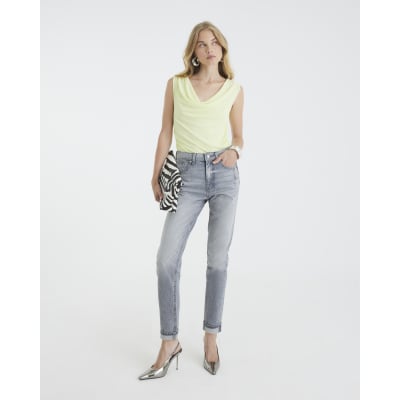 Grey High Rise Mom Jeans