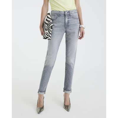 Grey High Rise Mom Jeans