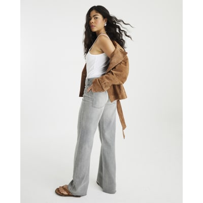 Grey High Rise Relaxed Straight Leg Jeans