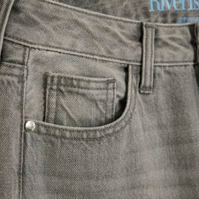 Grey High Rise Relaxed Straight Leg Jeans