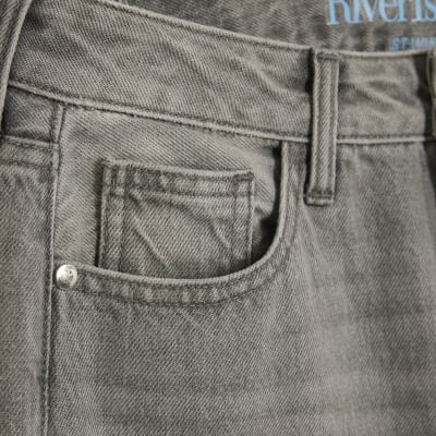 Grey High Rise Relaxed Straight Leg Jeans