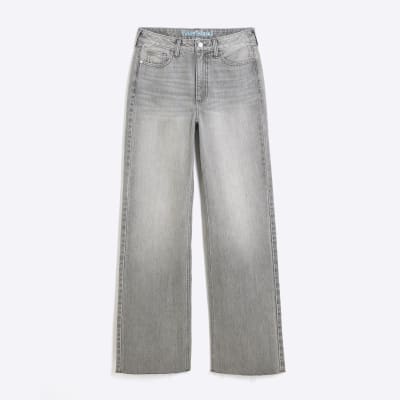 Grey High Rise Relaxed Straight Leg Jeans
