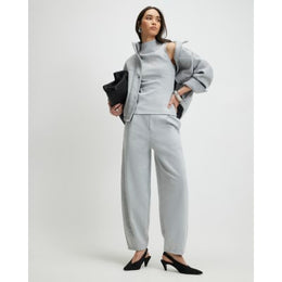 Grey Interlock Barrel Leg Trousers