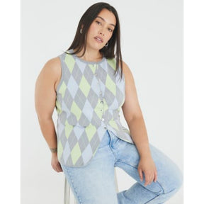 Grey Knit Argyle Waistcoat