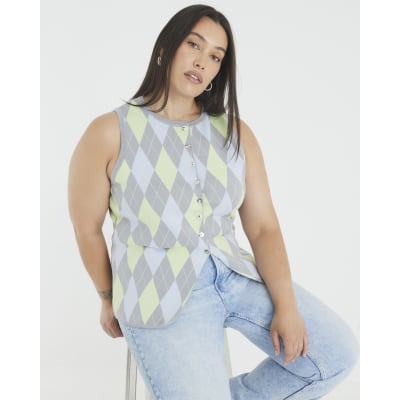Grey Knit Argyle Waistcoat