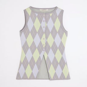 Grey Knit Argyle Waistcoat