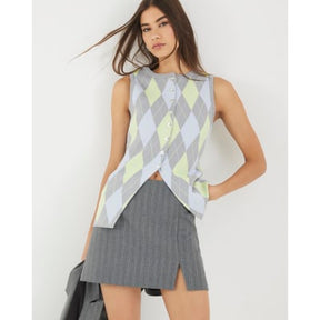Grey Knit Argyle Waistcoat