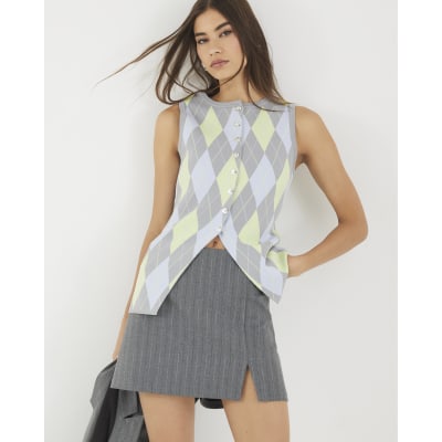 Grey Knit Argyle Waistcoat