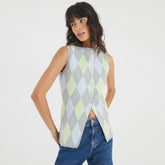 Grey Knit Argyle Waistcoat