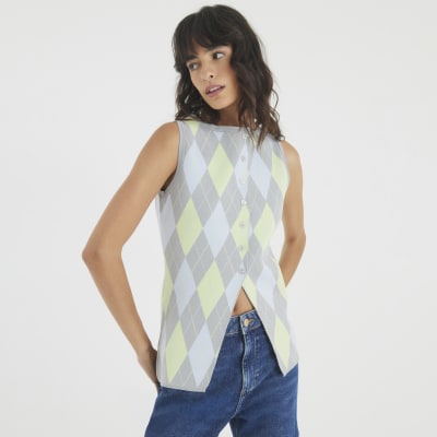 Grey Knit Argyle Waistcoat