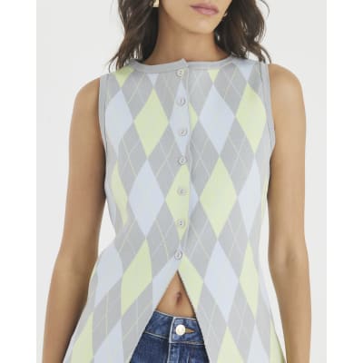 Grey Knit Argyle Waistcoat