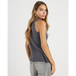 Grey Knit Pinstripe Longline Waistcoat