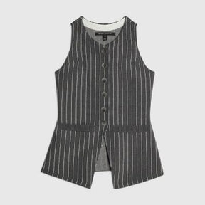 Grey Knit Pinstripe Longline Waistcoat