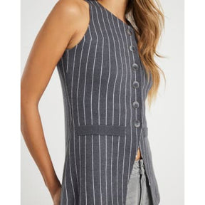 Grey Knit Pinstripe Longline Waistcoat