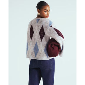 Grey Knitted Argyle Print Cardigan