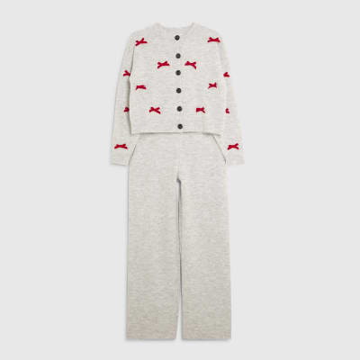 Grey Knitted Bow Detail Loungewear Set