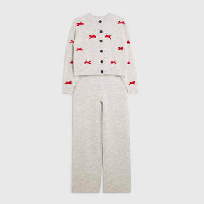 Grey Knitted Bow Detail Loungewear Set