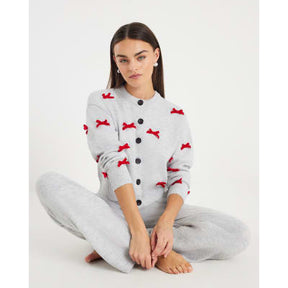 Grey Knitted Bow Detail Loungewear Set