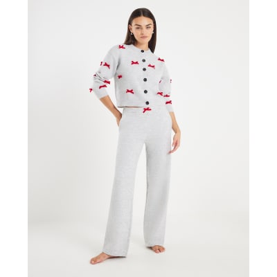 Grey Knitted Bow Detail Loungewear Set