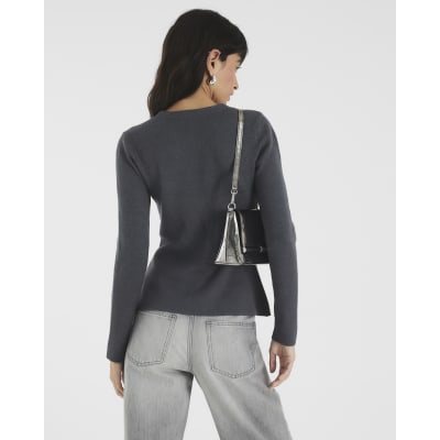 Grey Knitted Button Up Cardigan