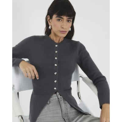 Grey Knitted Button Up Cardigan