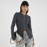 Grey Knitted Button Up Cardigan