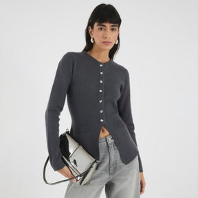 Grey Knitted Button Up Cardigan