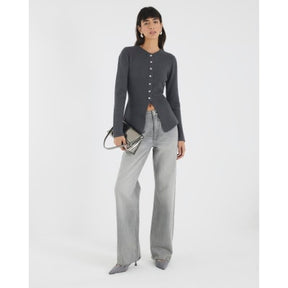 Grey Knitted Button Up Cardigan