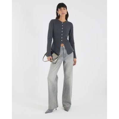 Grey Knitted Button Up Cardigan