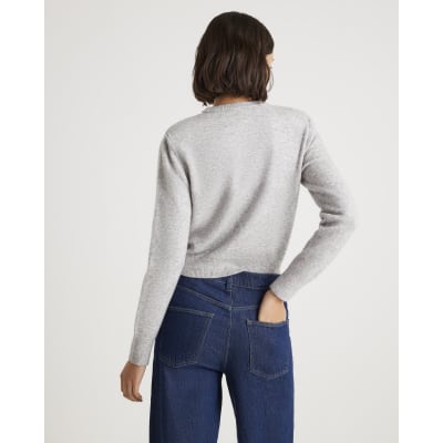 Grey Knitted Crew Neck Embellished Jumper