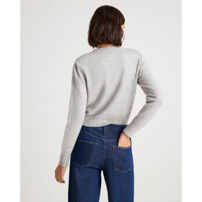 Grey Knitted Crew Neck Embellished Jumper