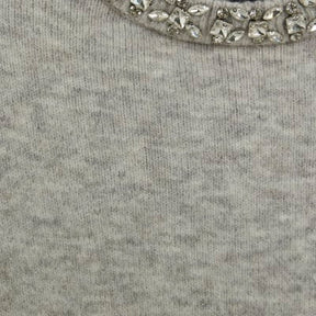 Grey Knitted Crew Neck Embellished Jumper