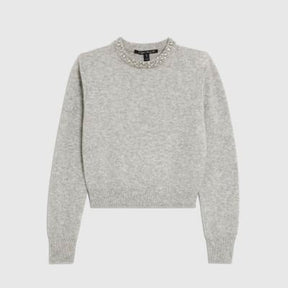 Grey Knitted Crew Neck Embellished Jumper