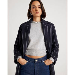 Grey Knitted Crew Neck Embellished Jumper