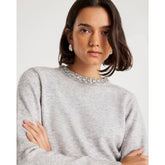 Grey Knitted Crew Neck Embellished Jumper