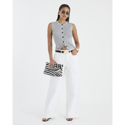 Grey Knitted Curved Hem Ribbed Top