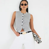 Grey Knitted Curved Hem Ribbed Top
