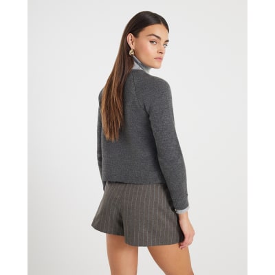 Grey Knitted Long Sleeve Cardigan