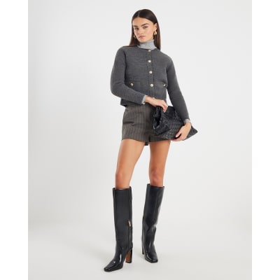 Grey Knitted Long Sleeve Cardigan