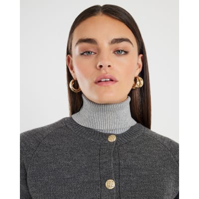 Grey Knitted Long Sleeve Cardigan