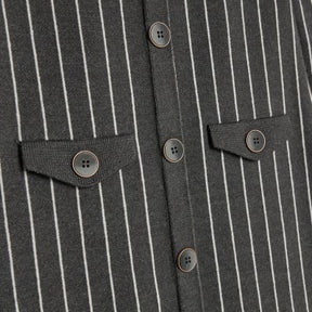 Grey Knitted Long Sleeve Pinstripe Dress