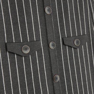 Grey Knitted Long Sleeve Pinstripe Dress