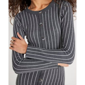 Grey Knitted Long Sleeve Pinstripe Dress
