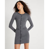 Grey Knitted Long Sleeve Pinstripe Dress