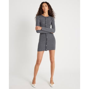 Grey Knitted Long Sleeve Pinstripe Dress