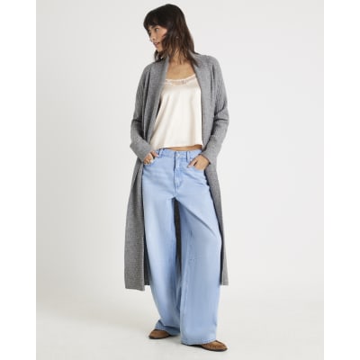 Grey Knitted Maxi Cardigan