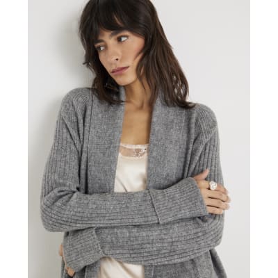 Grey Knitted Maxi Cardigan