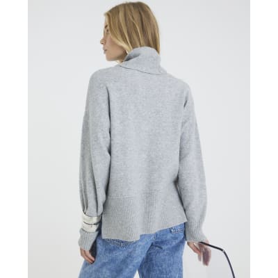 Grey Knitted Neck Tie Jumper